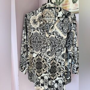 Zara Black and White Patterned Blouse